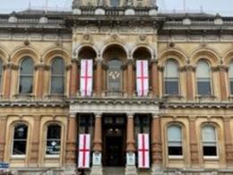 St George's flags adorn Ipswich Town Hall