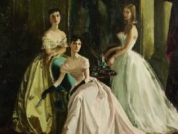 Painting of three ladies in dresses 