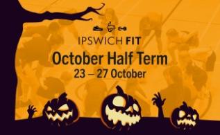 Image shows Ipswich Fit October half-term graphic orange and black with pumpkins