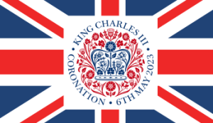 Union Jack flag with King's Coronation logo
