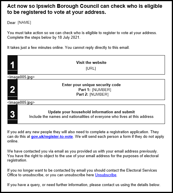 A screenshot of an annual canvass email