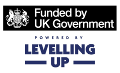 Logo displaying 'Funded by UK Government' and 'Powered by Levelling Up'