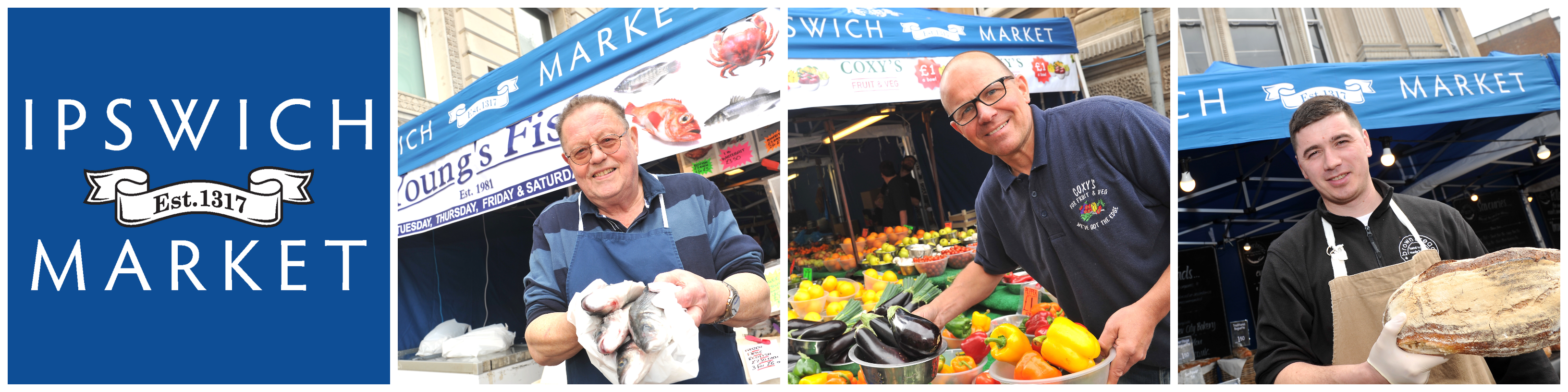 Photo of various traders at Ipswich Market showcasing different stalls and products.