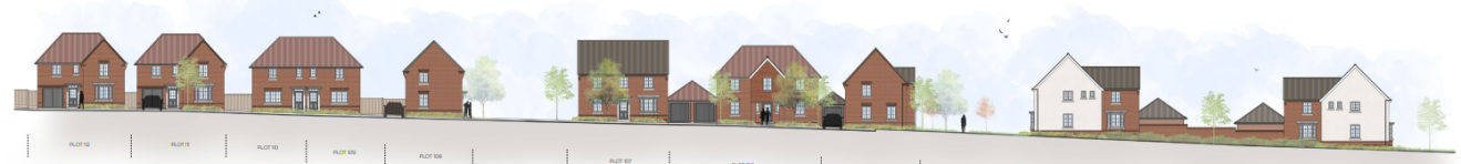 Image showing the approved street scene of Phase 2 along the northern boundary