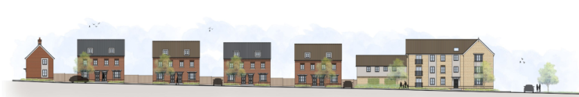Image showing the approved street scene of Phase 2 along the new primary road
