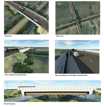 3D visualizations of the vehicular bridge over the railway line associated with IGS