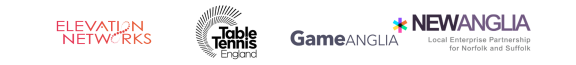 White background with three logos of Table Tennis England, Elevation Networks, Game Anglia and New Anglia