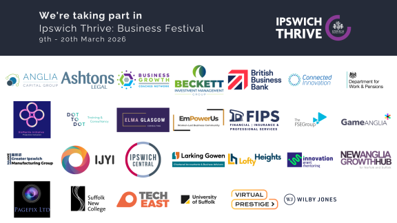 Logo block of all partners participating in Ipswich Thrive Business Festival 2026