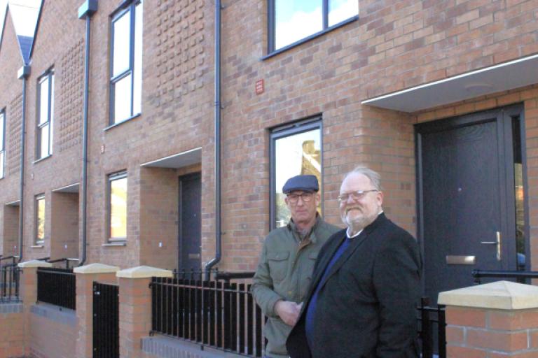 Cllr Alisdair Ross and Colin Kreidewolf at the new homes at Bibb Way