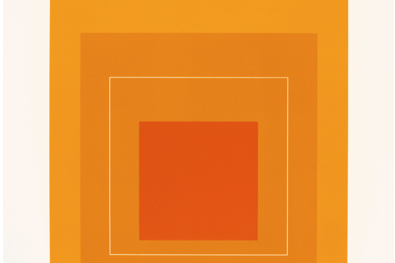 An artwork showing squares in shades of orange by the artist Josef Albers