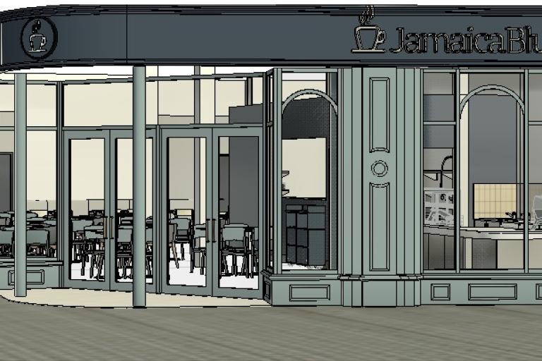 Artist's impression showing exterior of a coffee shop