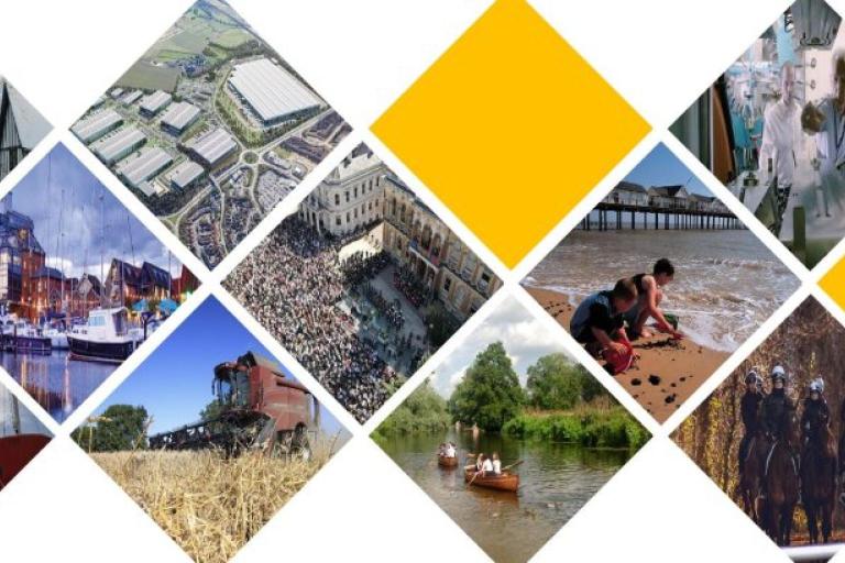 Photo collage showing scenes of Suffolk