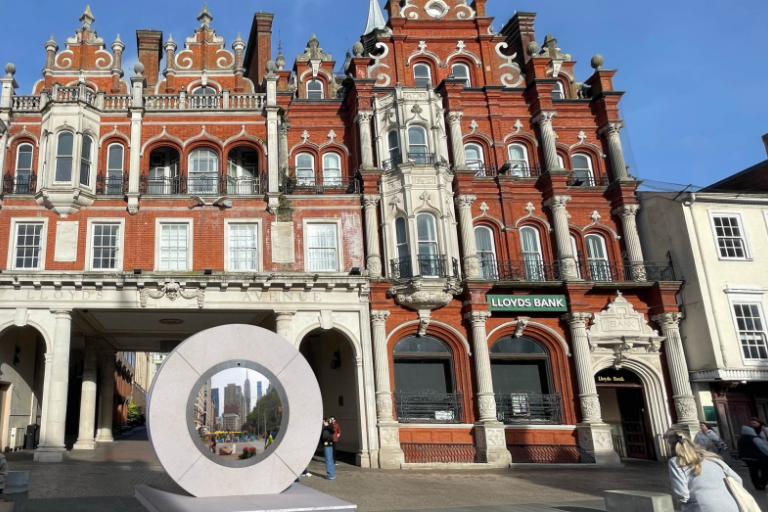 Artist's impression of a circular digital art installation on the Cornhill, Ipswich