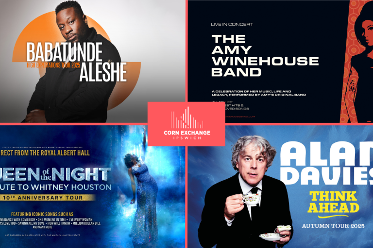 A collage of forthcoming shows at the Corn Exchange, Ipswich
