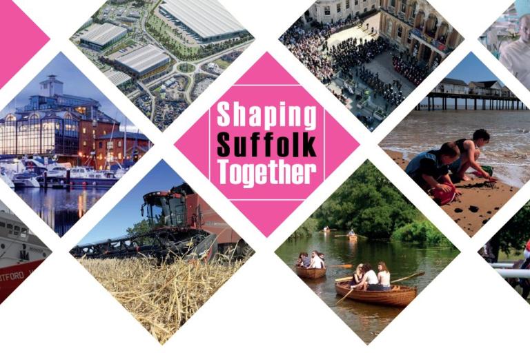 A collage of diamond shaped images of Suffolk