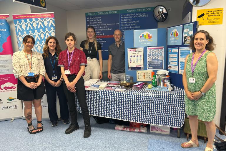 Group of people staffing an information stand at Ipswich Hospital