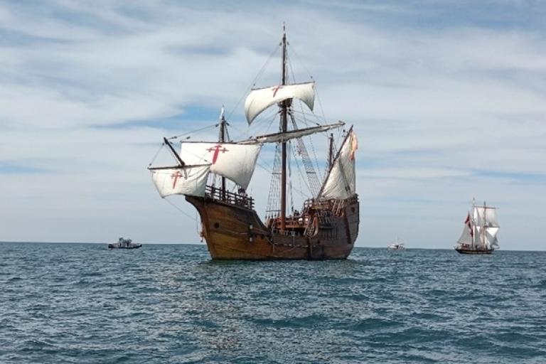 Replica of a 15th century sailing ship at sea