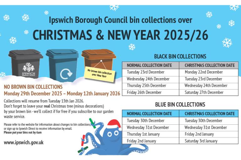 Leaflet with details of Xmas & New Year bin collections 2025/26