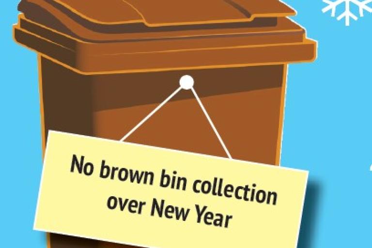 graphic of a brown bin on a snowy background