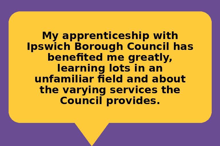 A speech bubble shape showing a quote from an apprentice at IBC