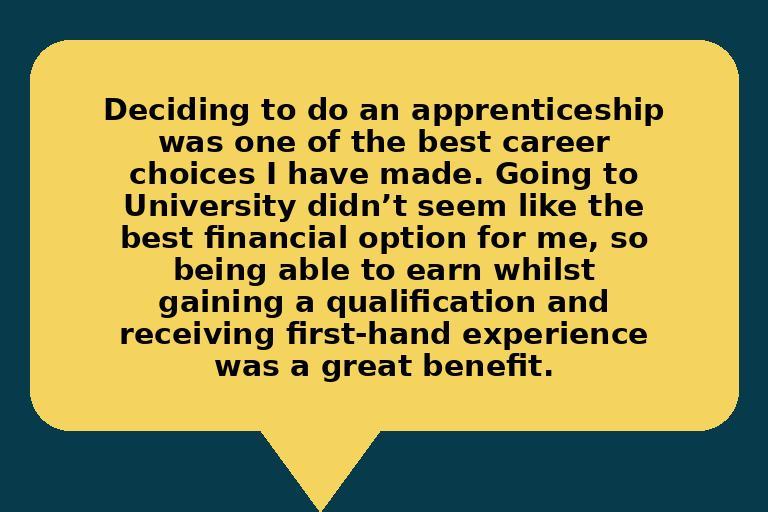 A speech bubble shape showing a quote from an apprentice at IBC