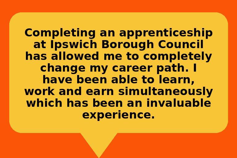 A speech bubble shape showing a quote from an apprentice at IBC