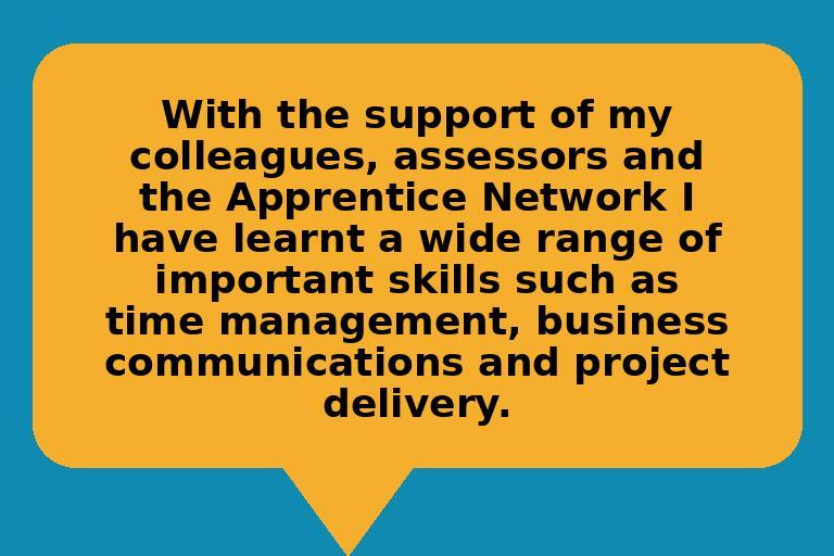 A speech bubble shape showing a quote from an apprentice at IBC