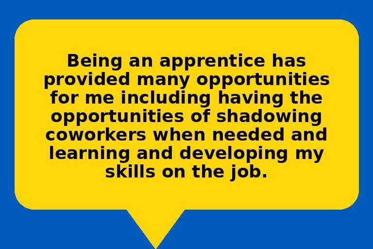 A speech bubble shape showing a quote from an apprentice at IBC