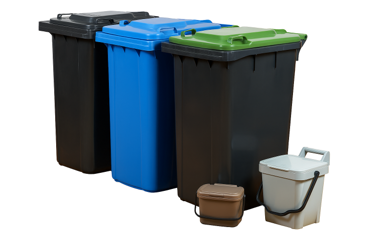 Bins and new food waste caddies
