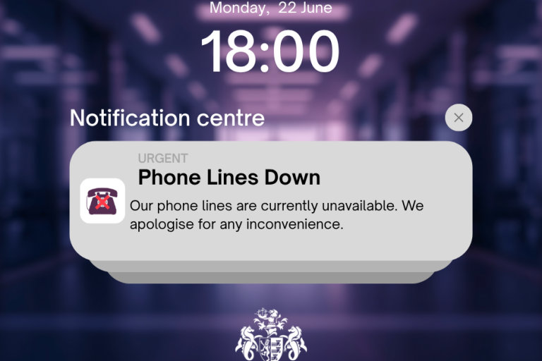 A notification about telephone line problems