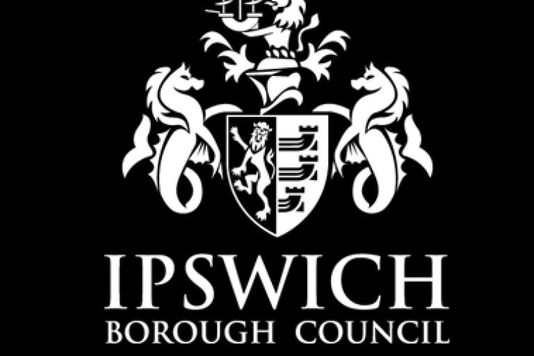 Crest of Ipswich Borough Council white on black background