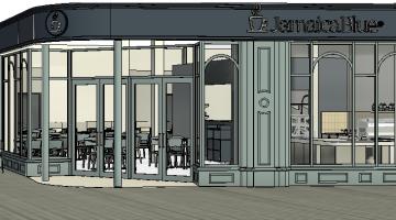 Artist's impression showing exterior of a coffee shop