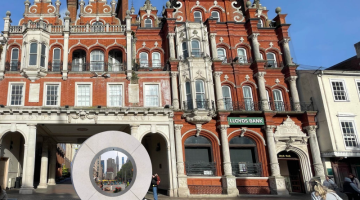 Artist's impression of a circular digital art installation on the Cornhill, Ipswich