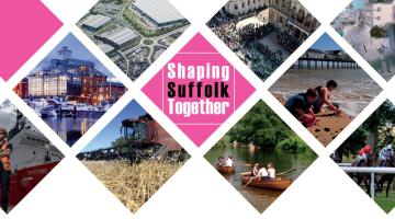 A collage of diamond shaped images of Suffolk