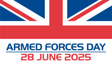 Top part of the UK Union Flag with text Armed Forces Day 28 June 2025
