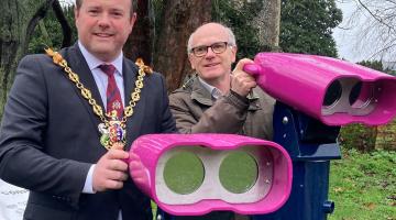Mayor of Ipswich and Council Leader beside AR VR binocular viewers 