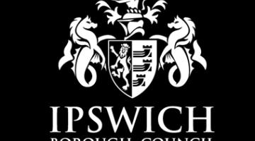 Crest of Ipswich Borough Council white on black background
