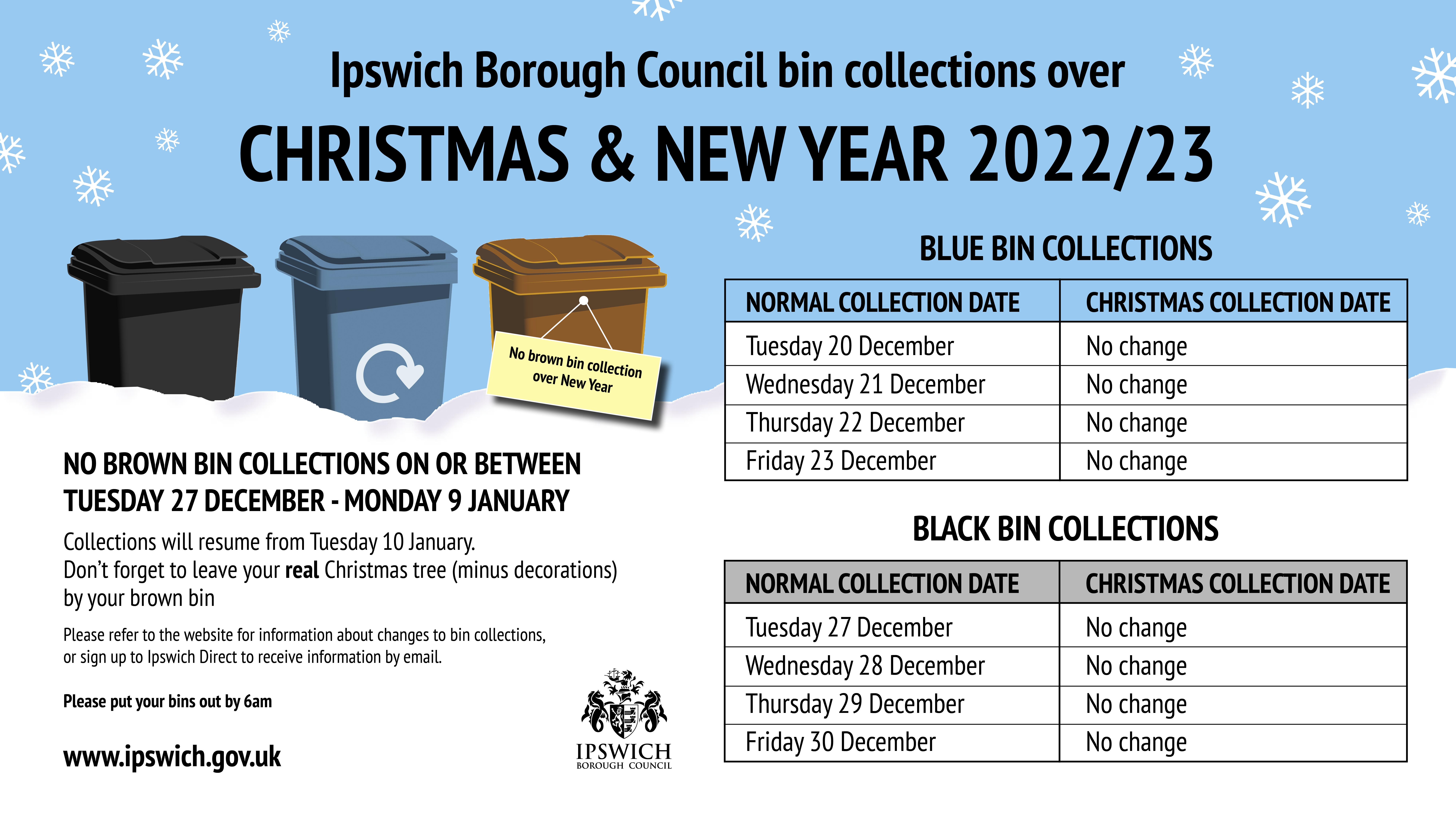 Christmas bin collections 2022/23 graphic
