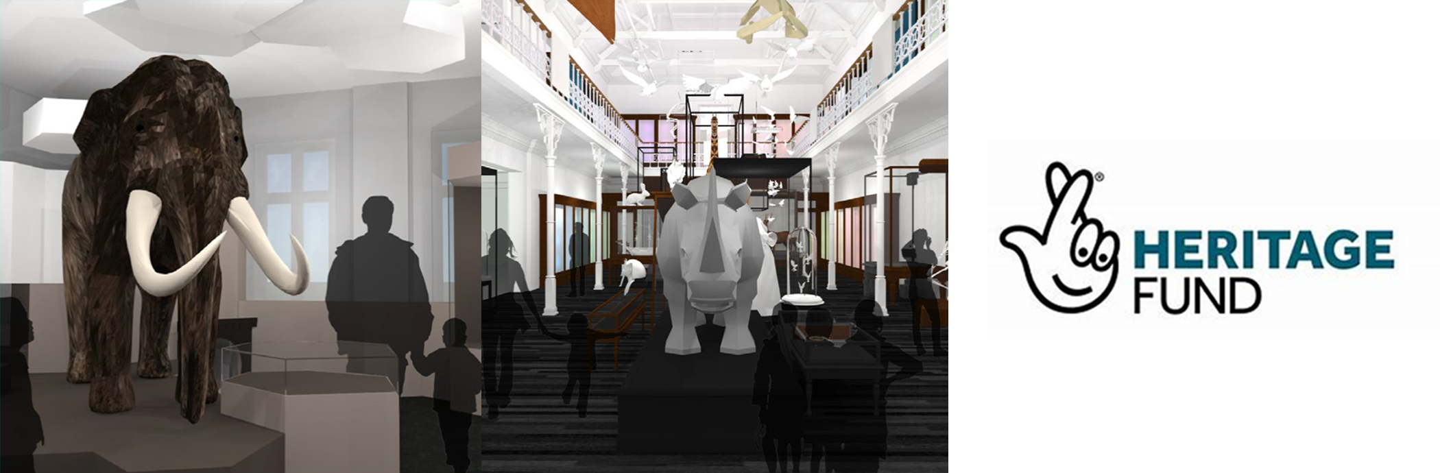 Museum Re- Development images Mammoth, Rhino and National Heritage Fund logo